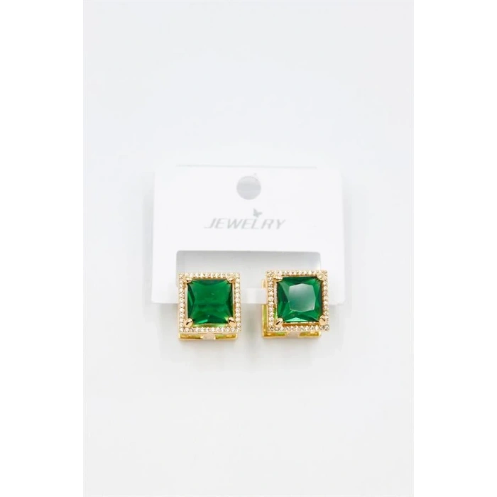 LitaeTrend Kare Taşlı Küpe - Yeşil