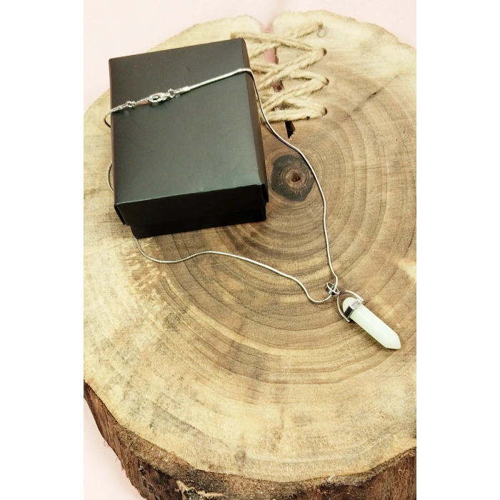 LitaeTrend Kedi Gözü Doğal Taşı Zincirli El Yapımı Tasarımlı Kolye Uç: 3,5 cm Zincir: 20 cm Kutulu