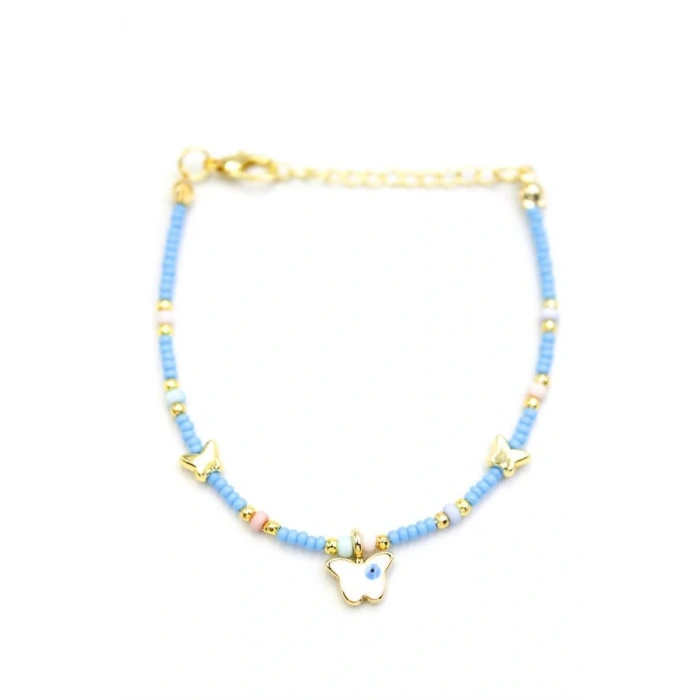 LitaeTrend Kelebek Boncuk Bileklik - Açık Mavi