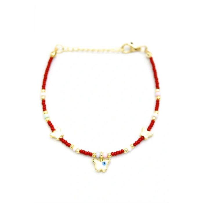 LitaeTrend Kelebek Boncuk Bileklik - Bordo