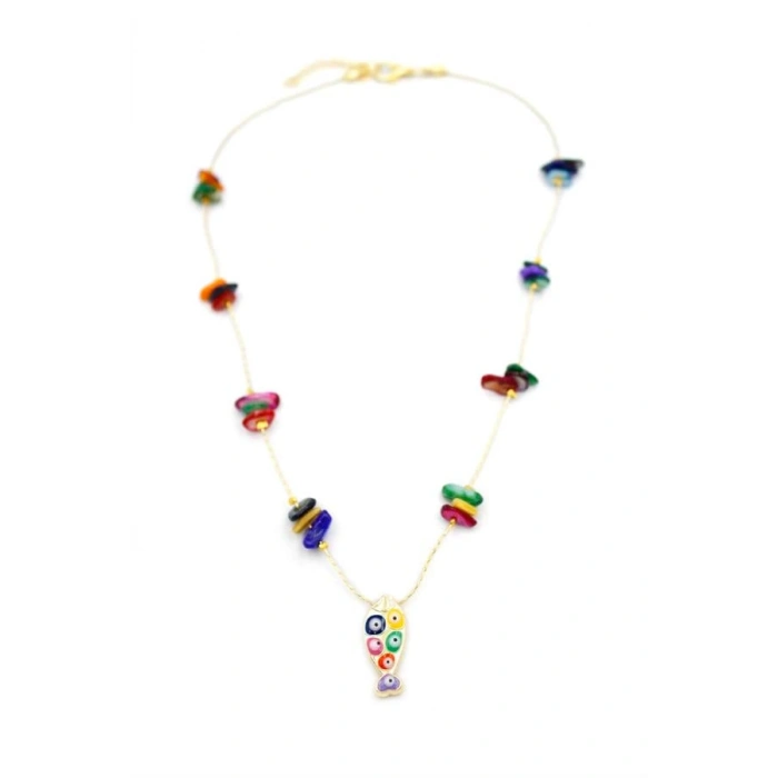 LitaeTrend Kırıktaşlı Balık Kolye - ÇOK RENKLİ