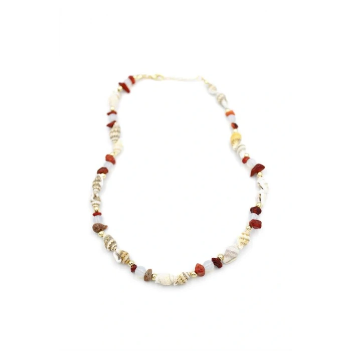 LitaeTrend Kırıktaşlı Deniz Kabuğu Kolye - Kırmızı