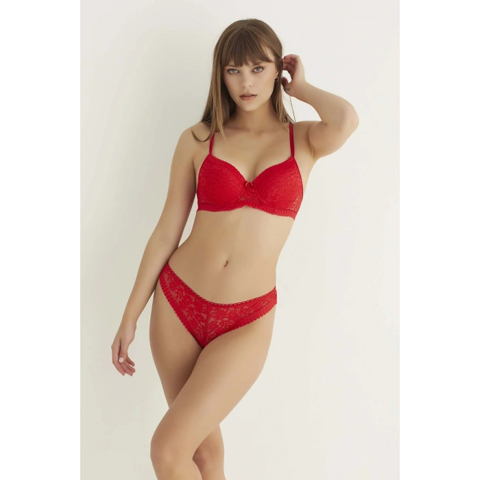 LitaeTrend Kırmızı Destekli Slip Külotlu Dantelli Sütyen Takımı 4007