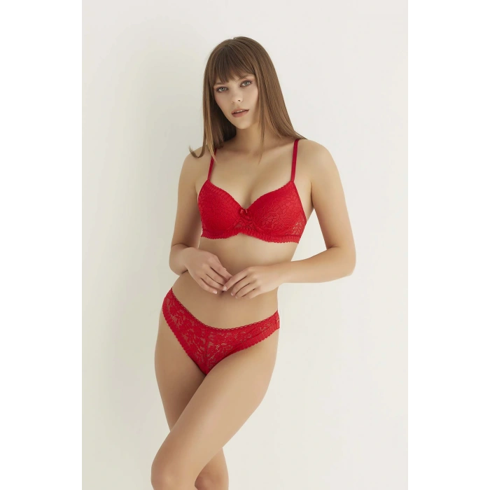 LitaeTrend Kırmızı Destekli Slip Külotlu Dantelli Sütyen Takımı 4007