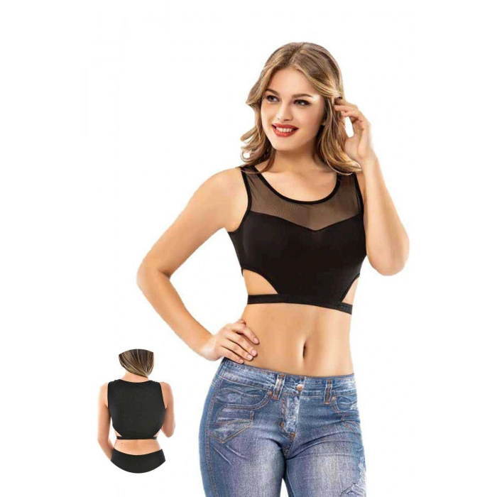 HERŞEYTREND Kota 6 Adet Siyah Tül Modelli Dantelli Büstiyer