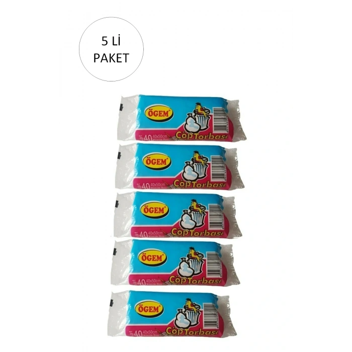 LitaeTrend Küçük Boy Çöp Torbası 40 x 50 cm 40 Lı Rulo x 5 Paket = 200 Adet (Şeffaf)