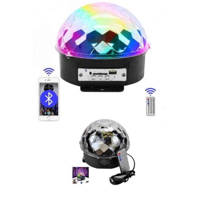 LitaeTrend Küre Disko Topu Müzik Çalar Renkli Lazer Işıklı Bluetooth Disko Parti Işığı Kumandalı