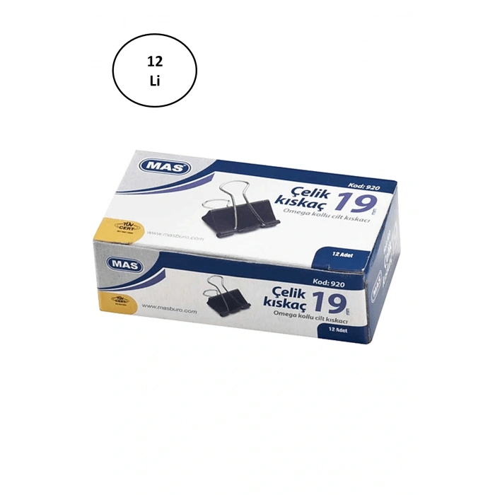 HERŞEYTREND Mas Omega Çelik Kıskaç Siyah 19 mm 12li