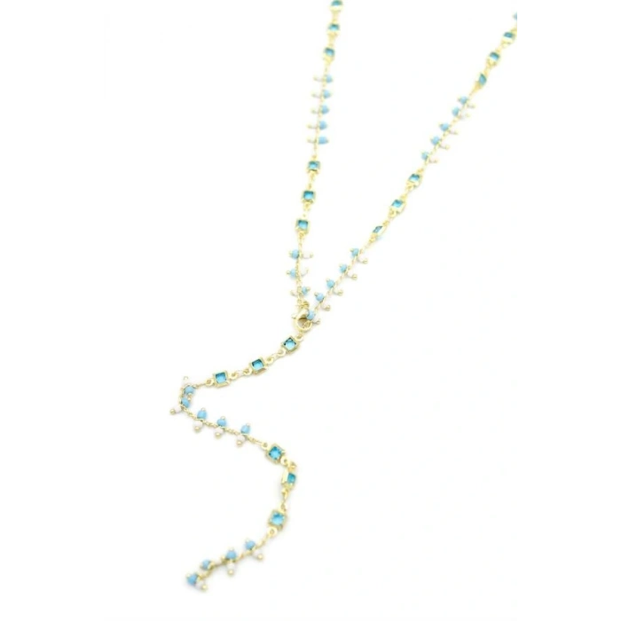 LitaeTrend Mavi Taşlı Y Kolye - Altın