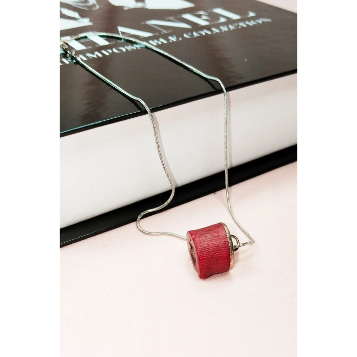 LitaeTrend Mercan Doğal Taşı Zincirli El Yapımı Kolye Uç: 1,5 cm Zincir: 20 cm Kutulu