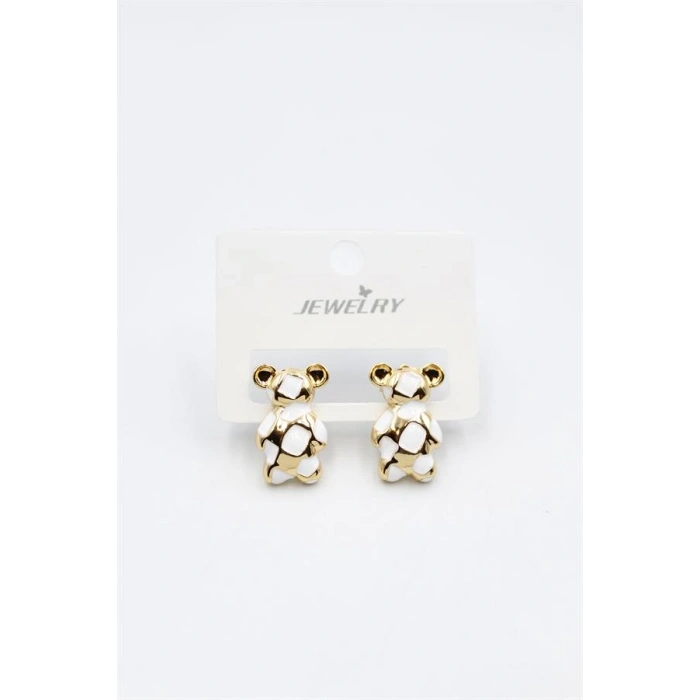 LitaeTrend Mineli Ayıcık Küpe - Beyaz