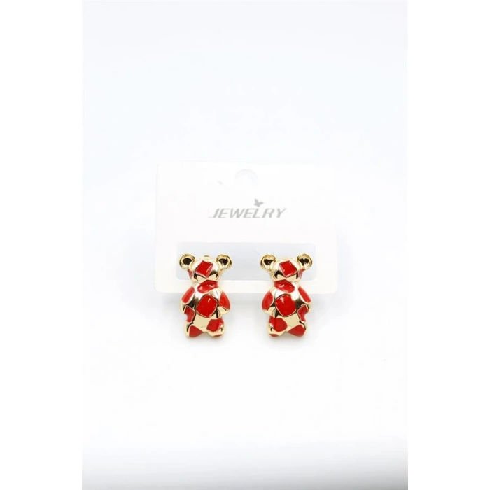 LitaeTrend Mineli Ayıcık Küpe - Kırmızı