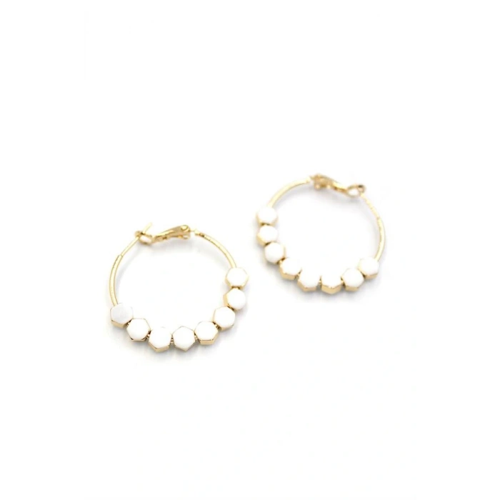 LitaeTrend Mineli Halka Küpe - Beyaz