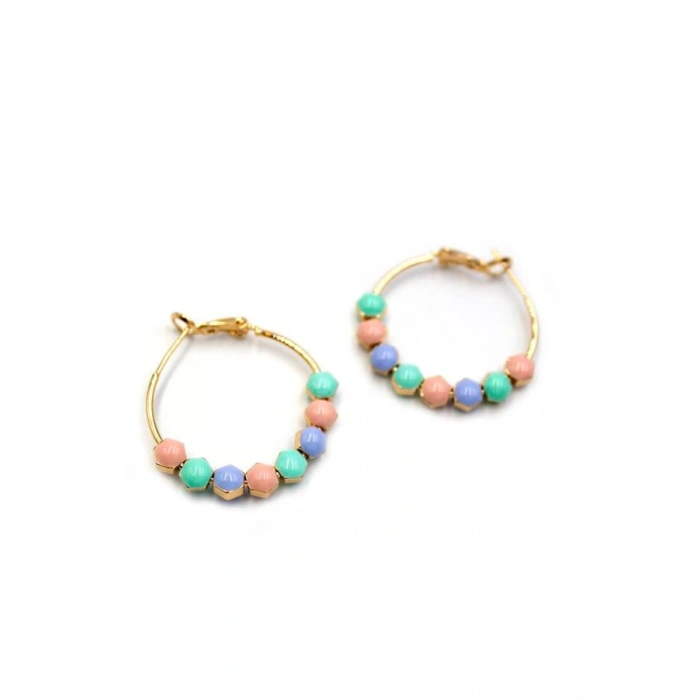 LitaeTrend Mineli Halka Küpe - ÇOK RENKLİ