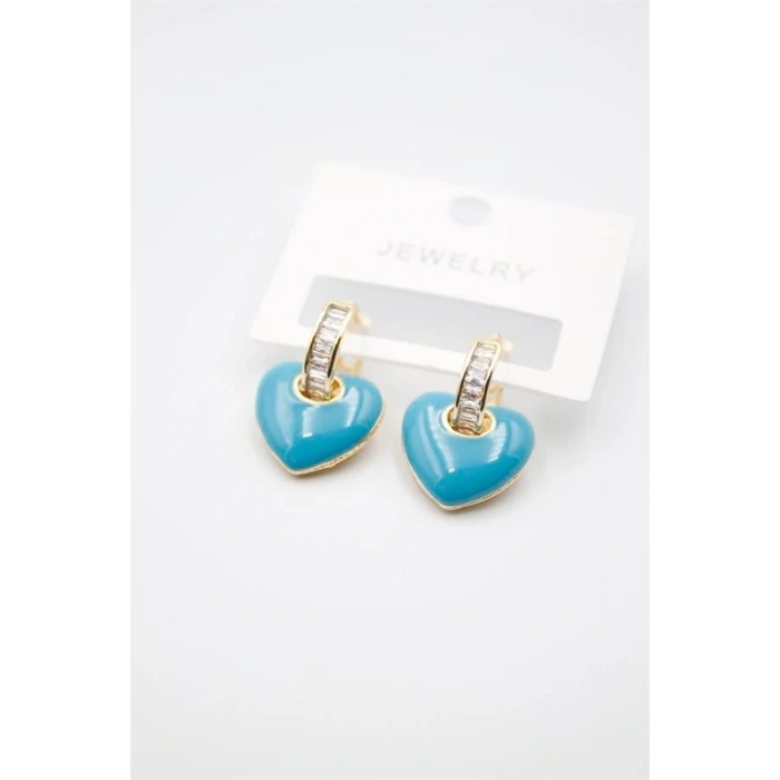 LitaeTrend Mineli Kalp Küpe - Turkuaz