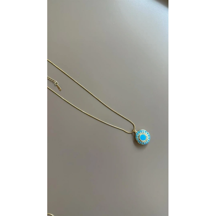 HERŞEYTREND Mineli Kapaklı Kolye - Mavi