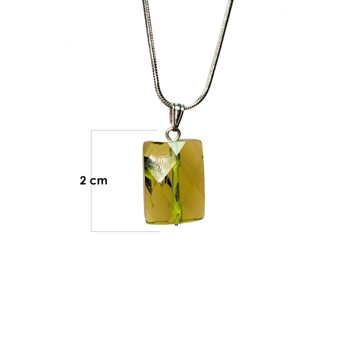 LitaeTrend Moldavit Doğal Taşı Zincirli El Yapımı Kolye Uç: 2 cm Zincir: 20 cm Kutulu