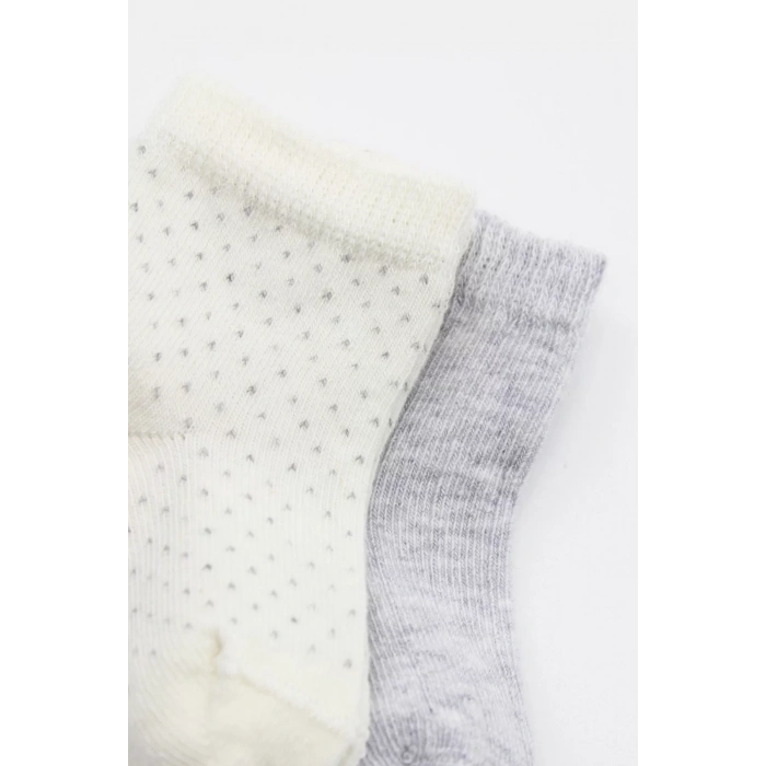 LitaeTrend Organik 2li Puan Derby Penye Soket Çorap  Gri Ekru