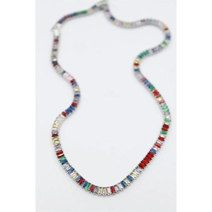 LitaeTrend Orta Boy Renkli Su Yolu Kolye - Gümüş