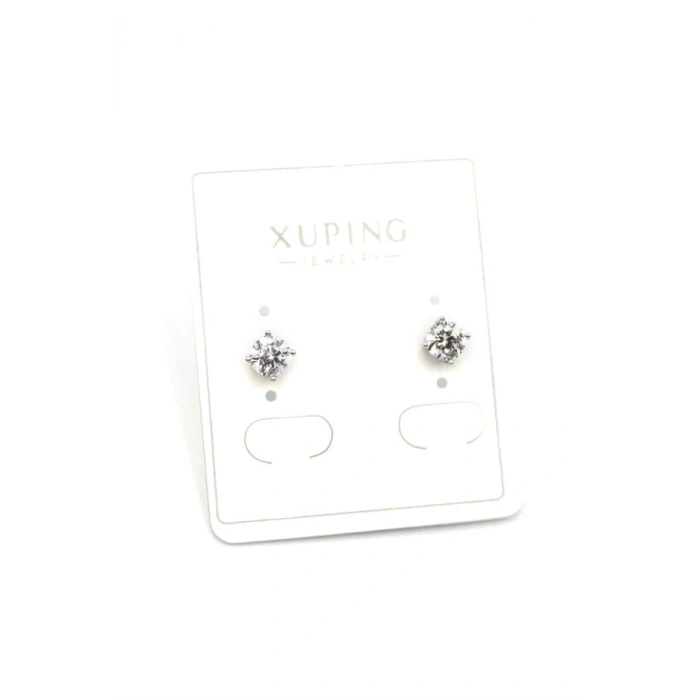 LitaeTrend Orta Boy Tek Taş Küpe - Gümüş