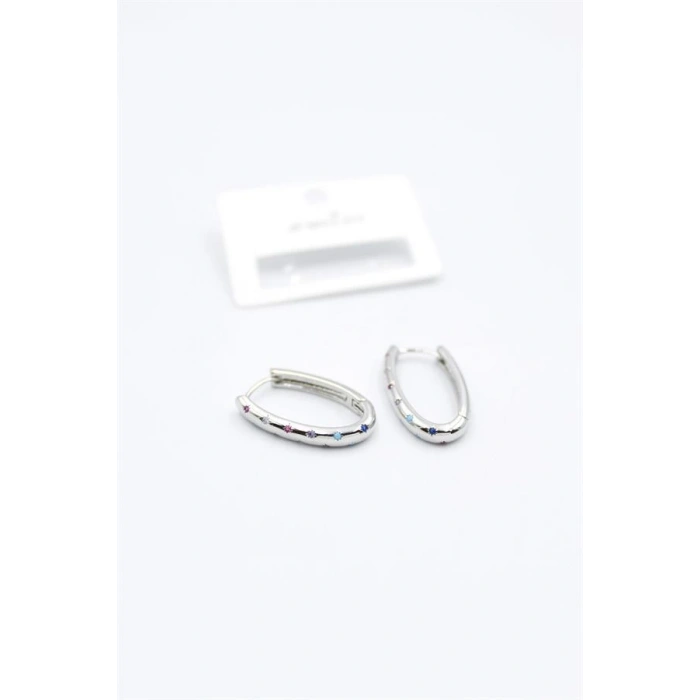 LitaeTrend Oval Taşlı Küpe - Gümüş