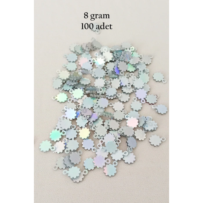 LitaeTrend Oya Abiye Bileklik Kolye Pleksi Metalik Plastik Pul Gümüş Renk 8 gram 100 adet - BNC518