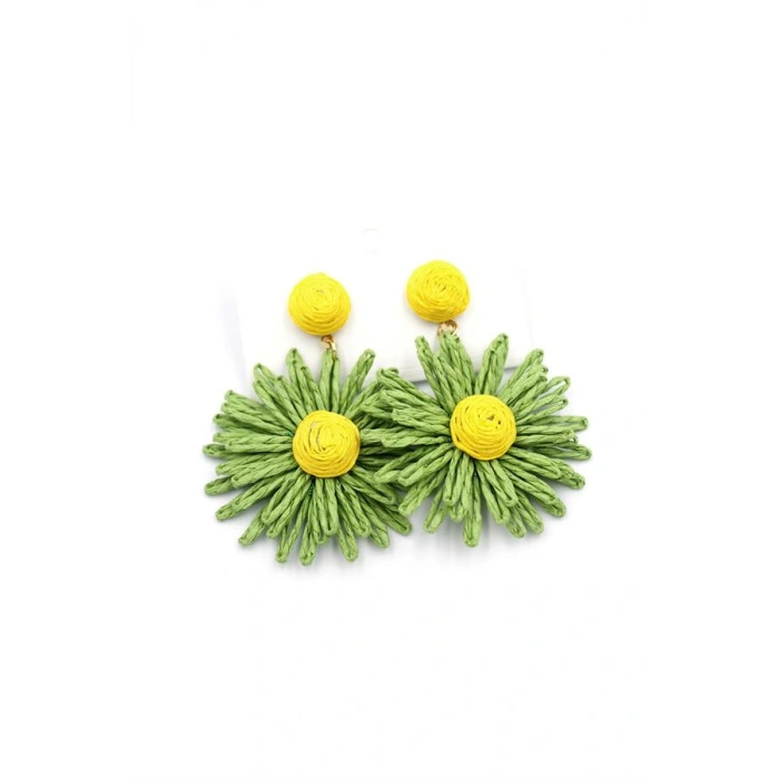 LitaeTrend Papatya Hasır Küpe - Yeşil