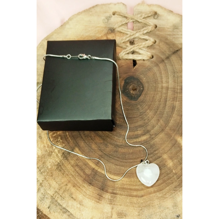 LitaeTrend Pembe Kuvars Doğal Taşı Zincirli El Yapımı Kolye Uç: 2 cm Zincir: 20 cm Kutulu