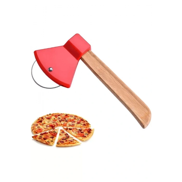 LitaeTrend Pizza Kesici Bambu Saplı Balta Görünümlü Oval Kesici Royaleks-RA-311
