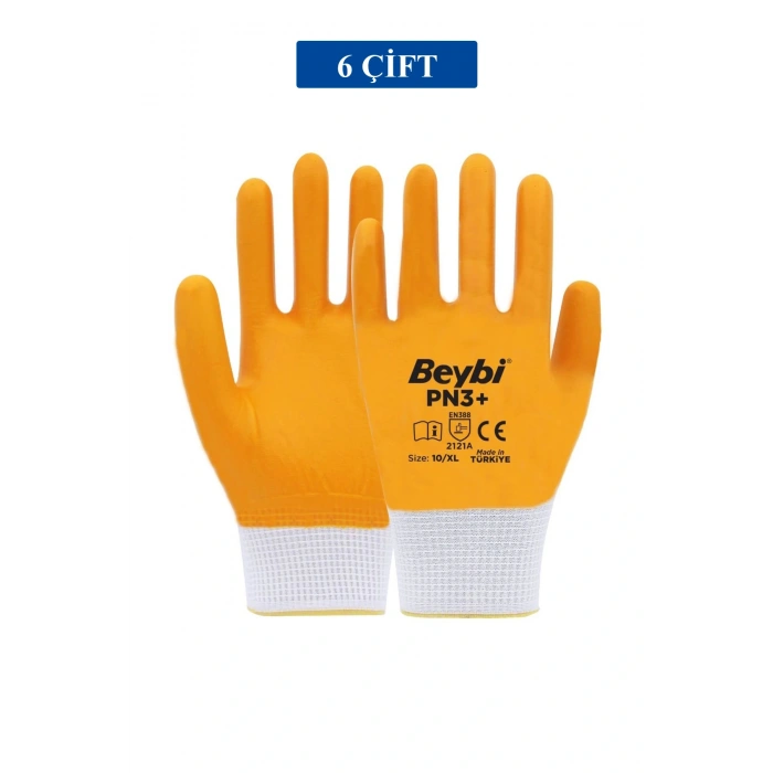 LitaeTrend Pn3+ Sarı Iş Eldiveni Polyester Örme Nitril Beybi No:10 Royaleks Group - 6 Çift