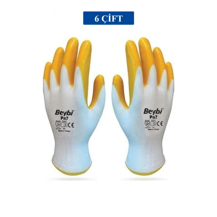 LitaeTrend Pn7 Sarı Iş Eldiveni Polyester Örme Nitril Beybi No:10 Royaleks Group - 6 Çift