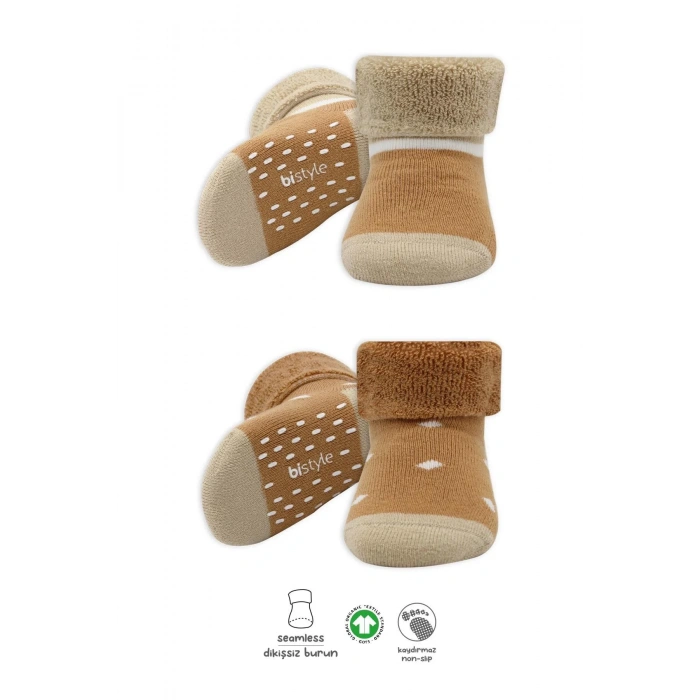 LitaeTrend Puanlı Kaymaz Havlu Soket Çorap 2li  Hardal