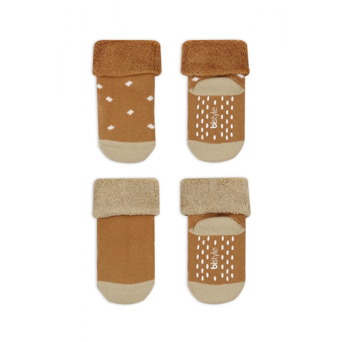 LitaeTrend Puanlı Kaymaz Havlu Soket Çorap 2li  Hardal