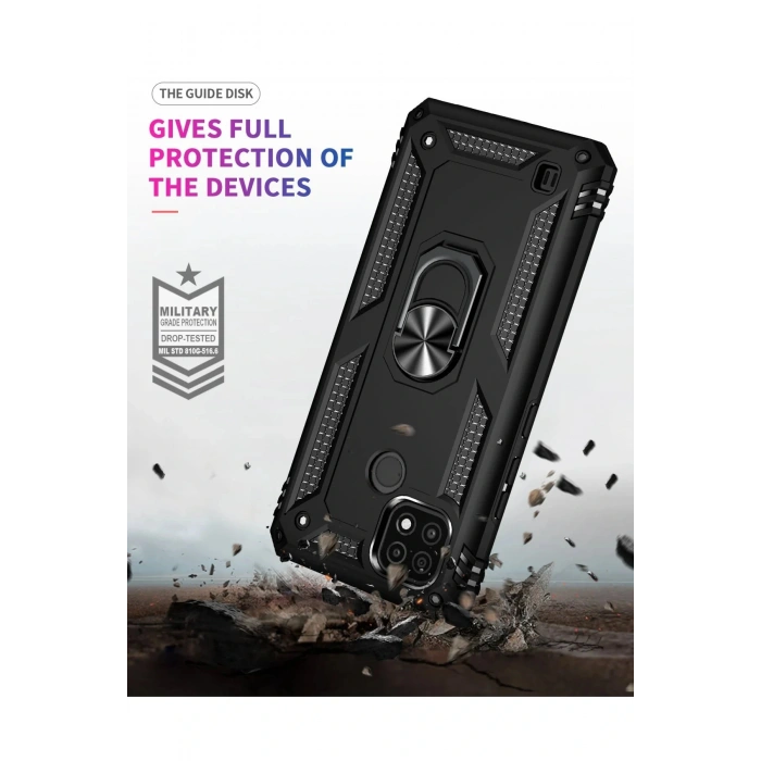 LitaeTrend Realme C21 Kılıf Sofya Yüzüklü Silikon Kapak - Siyah