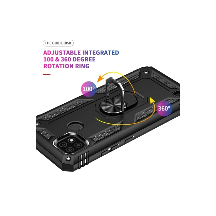 LitaeTrend Realme C21 Kılıf Sofya Yüzüklü Silikon Kapak - Siyah