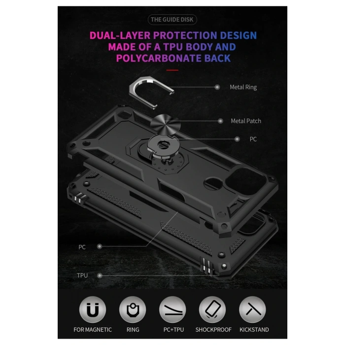 LitaeTrend Realme C21 Kılıf Sofya Yüzüklü Silikon Kapak - Siyah