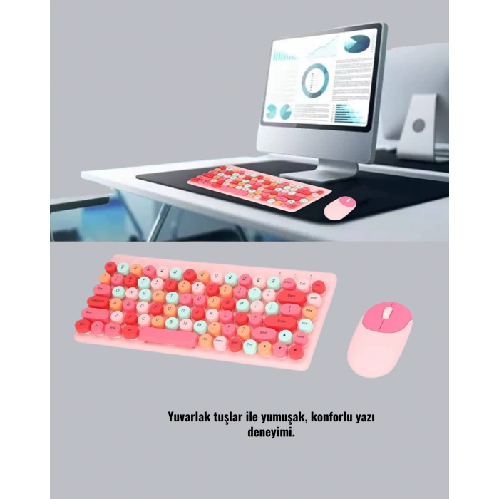LitaeTrend Renkli Retro Tuş Takımlı Klavye – 3 Cihaz Bağlantısı, Medya Kısayol Tuşları