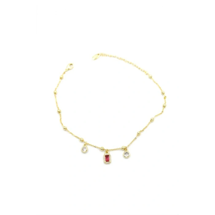 LitaeTrend Renkli Taşlı Halhal - Kırmızı