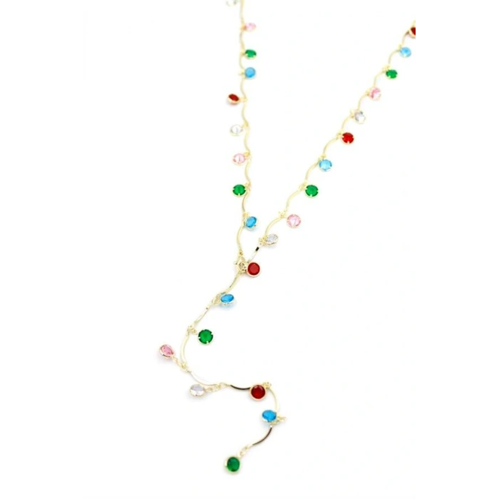LitaeTrend Renkli Taşlı Y Kolye - Altın