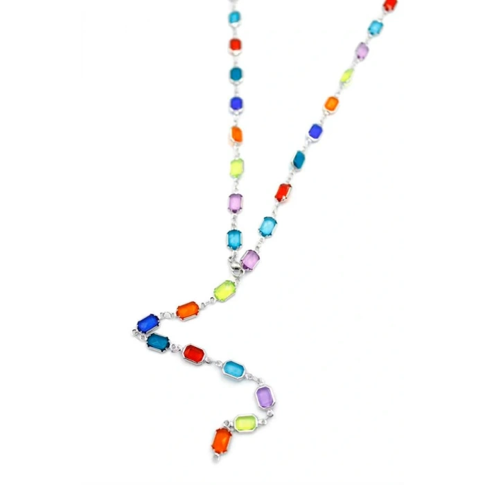 LitaeTrend Renkli Taşlı Y Kolye - Gümüş