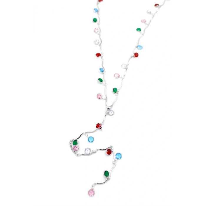 LitaeTrend Renkli Taşlı Y Kolye - Gümüş
