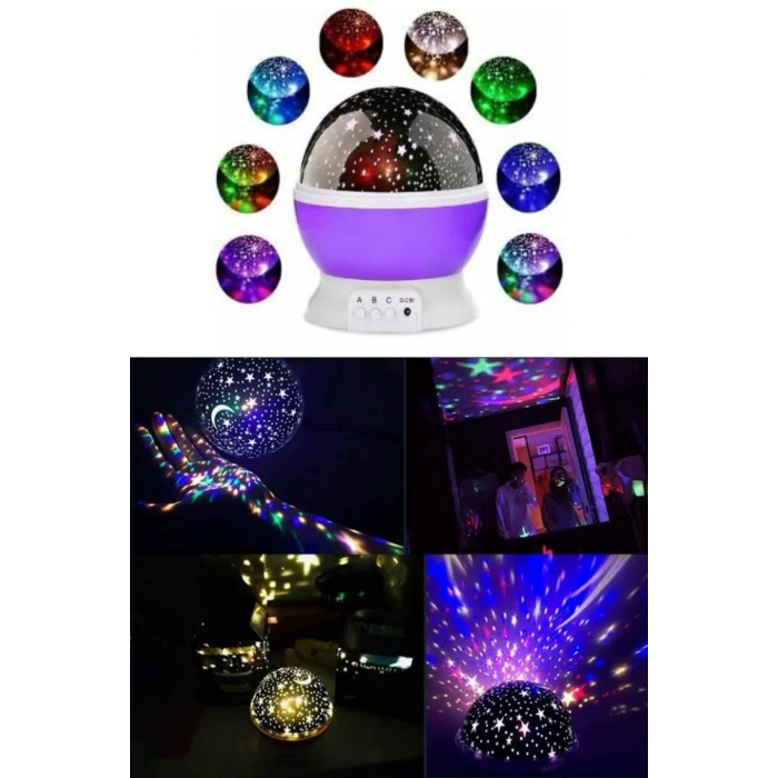 LitaeTrend Renkli Yıldızlı Gökyüzü Projeksiyon Gece Lambası Pilli ve USB Kablolu