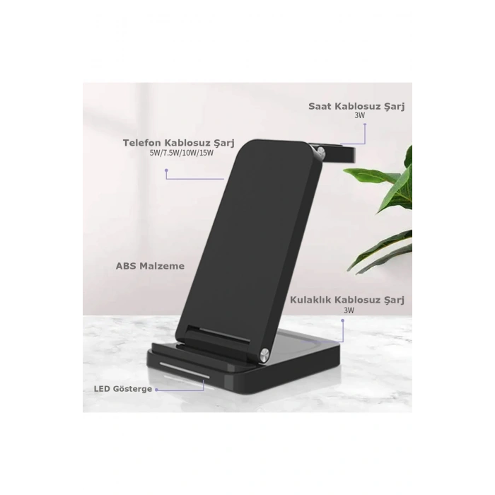 LitaeTrend S90 4in1 Kablosuz Şarj Masaüstü Set - Siyah