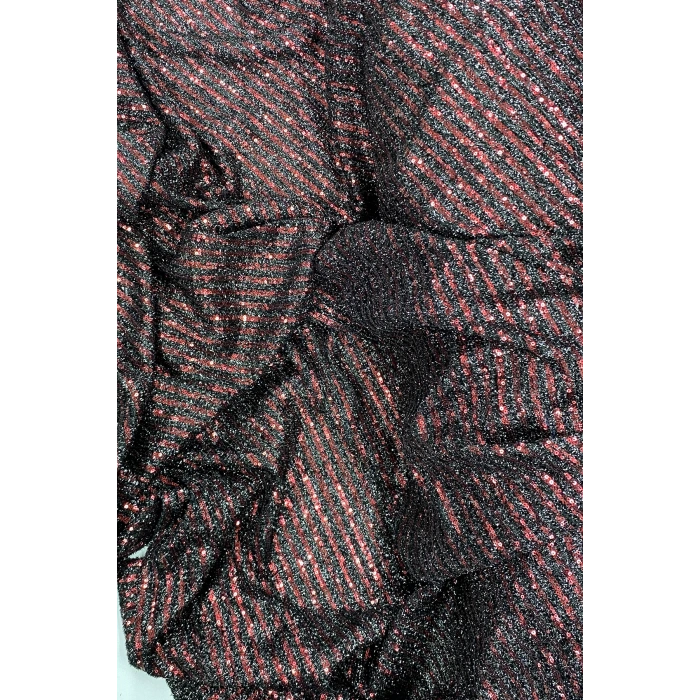 LitaeTrend Sakallı Çizgili Pullu Kumaş  Pullu Payet Kumaş Abiye Nişan Düğün Siyah Bordo