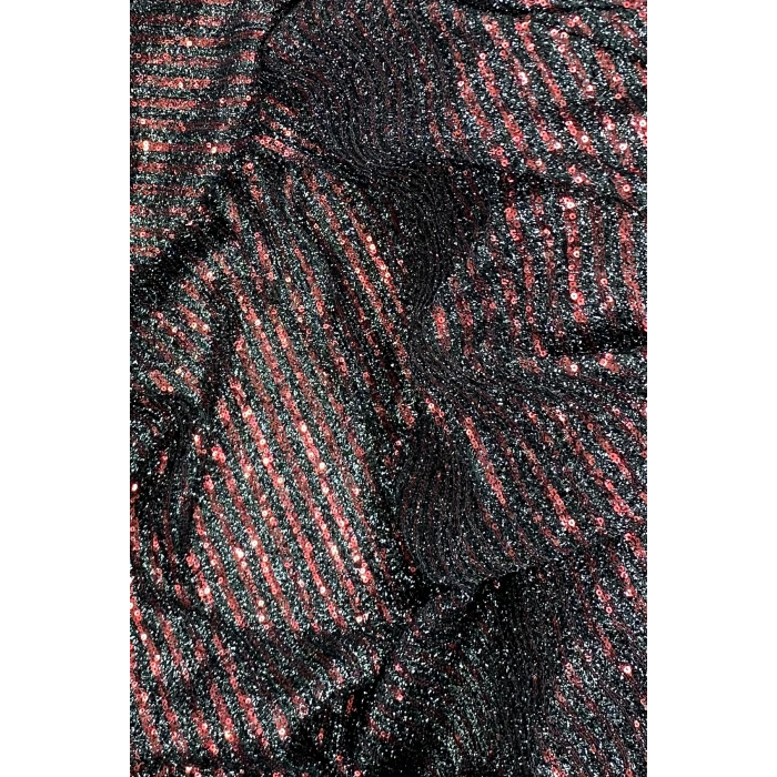 LitaeTrend Sakallı Çizgili Pullu Kumaş  Pullu Payet Kumaş Abiye Nişan Düğün Siyah Bordo