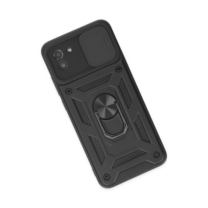 LitaeTrend Samsung Galaxy A03 Kılıf Pars Lens Yüzüklü Silikon - Siyah