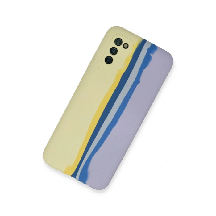 LitaeTrend Samsung Galaxy A03S Kılıf Ebruli Lansman Silikon - Sarı-Lila