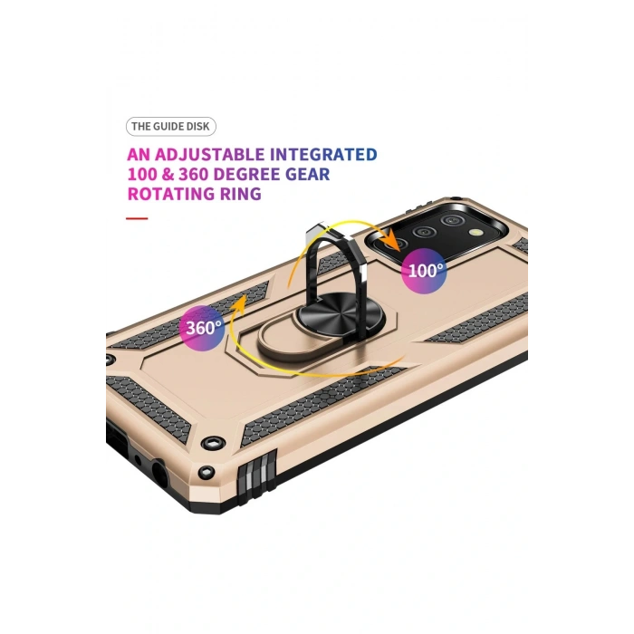 LitaeTrend Samsung Galaxy A03S Kılıf Sofya Yüzüklü Silikon Kapak - Gold