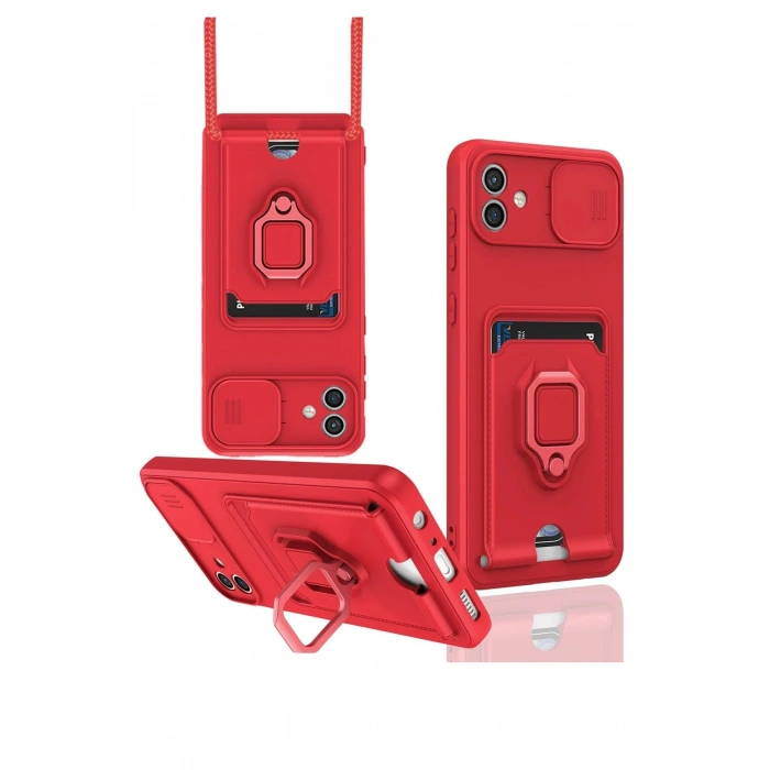 LitaeTrend Samsung Galaxy A05 Kılıf Zuma Kartvizitli Yüzüklü Silikon - Kırmızı