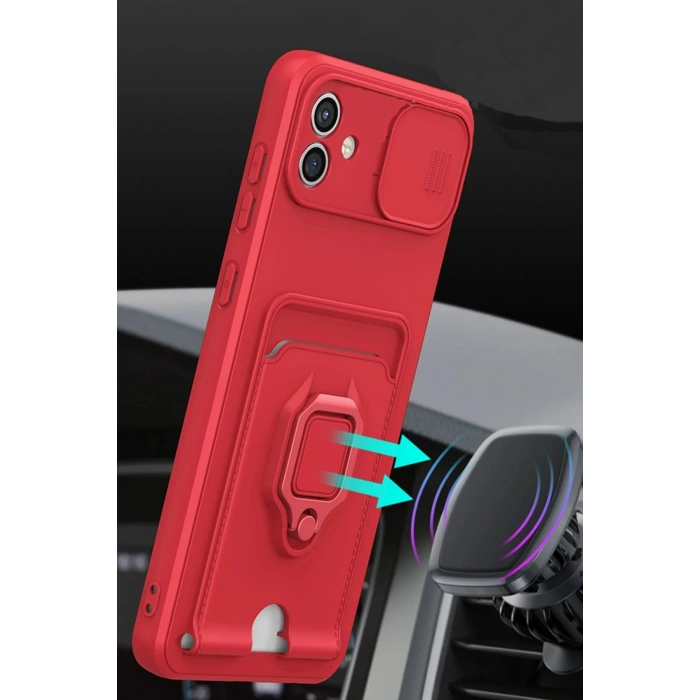 LitaeTrend Samsung Galaxy A05 Kılıf Zuma Kartvizitli Yüzüklü Silikon - Kırmızı
